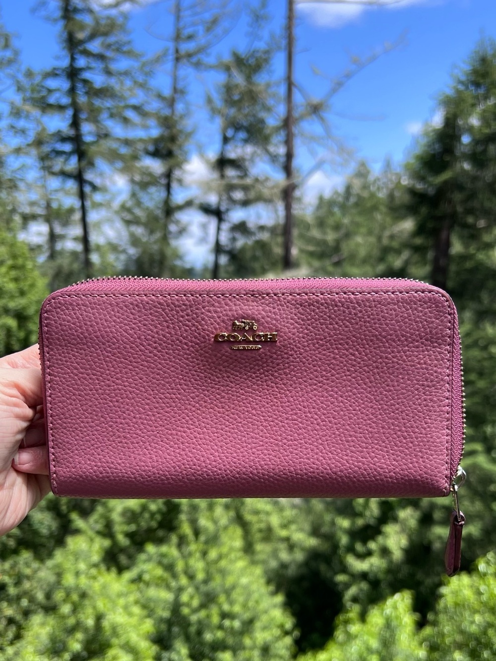 COACH Leather Wallet Purple/Pink Pebble Leather w Gold Hardware Wallet AUTHENTIC
